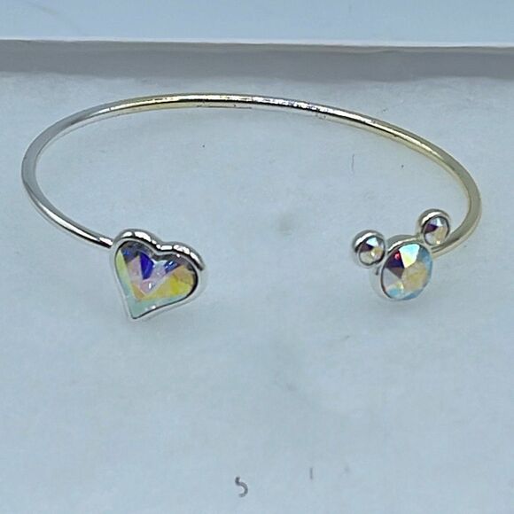 Disney silver plated heart and Micky Mouse  open front cuff bracelet. - Picture 1 of 5